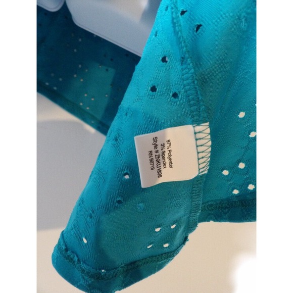 NY Collection Woman 2X Blouse Cold Shoulder Lace Cut Out Teal New Plus Vacay - Picture 4 of 12